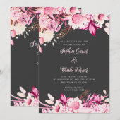 Rosa und weiße Blume Boho Gray Wedding Einladung (Vorne/Hinten)