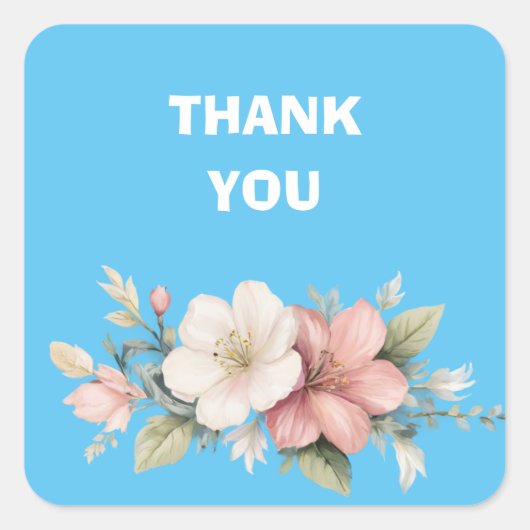 Rosa und weiße Blume danke Ihnen Hochzeit Quadratischer Aufkleber (Vorderseite)