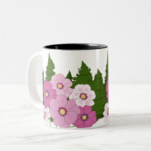 Rosa und weiße Blume Eleganter Blumengarten Zweifarbige Tasse (Vorderseite Links)