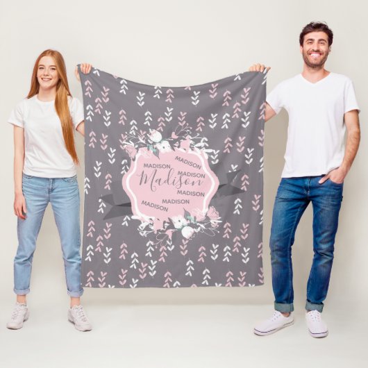 Rosa und weiße Blume Fleecedecke (Beispiel)