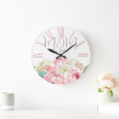 Rosa und weiße Blume für die Mama Große Wanduhr (Zuhause)