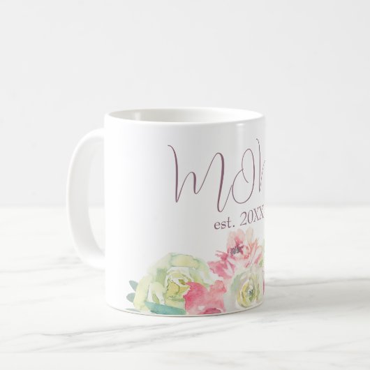 Rosa und weiße Blume für die Mama Kaffeetasse (Vorderseite Links)