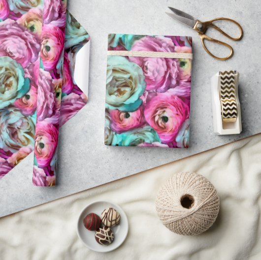 Rosa und Weiße Blume Geschenkpapier (Kunsthandwerk)