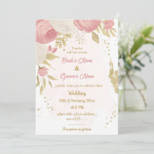 Rosa und weiße Blume Goldmedaille botanische Hochz Einladung