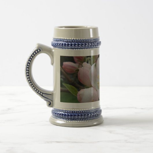 Rosa und weiße Blume Grau/Blau 22 oz Stein Bierglas (Links)
