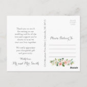Rosa und weiße Blume Hochzeit Danke Postkarten (Rückseite)