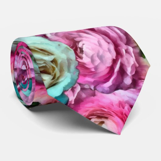 Rosa und Weiße Blume  Krawatte (Gerollt)