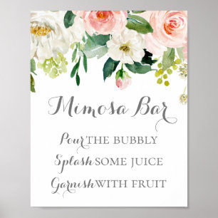 Rosa und weiße Blume Mimosa Bar Schild Poster