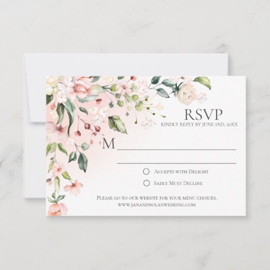 Rosa und weiße Blume mit RSVP-Karten im Grünen RSVP Karte (Vorderseite)