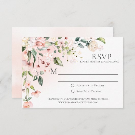 Rosa und weiße Blume mit RSVP-Karten im Grünen RSVP Karte (Vorne/Hinten)