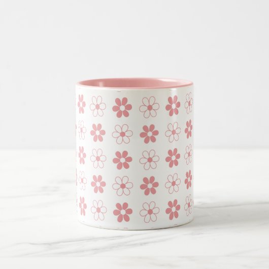 Rosa und weiße Blume Muster auf Weiß Zweifarbige Tasse (Mittel)