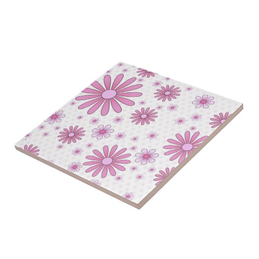 Rosa und weiße Blume Power Retro Fliese (Seite)