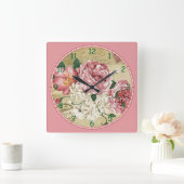Rosa und weiße Blume Quadratische Wanduhr (Zuhause)