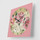 Rosa und weiße Blume Quadratische Wanduhr (Winkel)