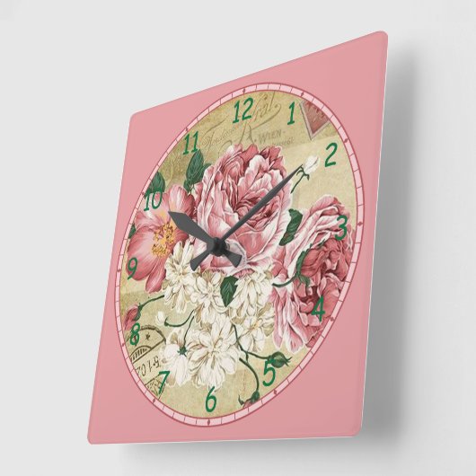 Rosa und weiße Blume Quadratische Wanduhr (Winkel)