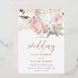 Rosa und weiße Blume Rose Gold Hochzeit Folieneinladung
