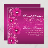 Rosa und weiße Blume Swirl Sweet 16 Birthday Einla Einladung (Vorne/Hinten)