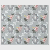 Rosa und weiße Blume über grauem Hintergrund Geschenkpapier (Flach)