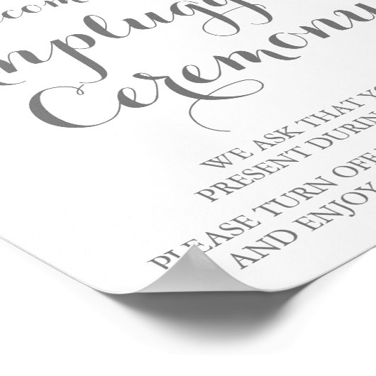 Rosa und weiße Blume Unplugged Zeremony Sign Poster (Ecke)