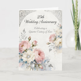 Rosa und weiße Blumen 25. Hochzeitstag Karte