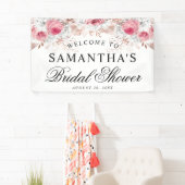 Rosa und weiße Blumen Elegantes Brautparty Banner (Insitu)