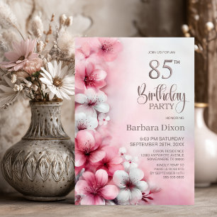 Rosa und weiße Blumen zum 85. Geburtstag Einladung