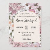 Rosa und weiße Blumenaqeeqah oder Ameen Einladung (Vorne/Hinten)