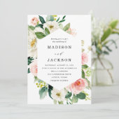 Rosa und weiße blumengeschmückte Hochzeit in elega Einladung (Stehend Vorderseite)