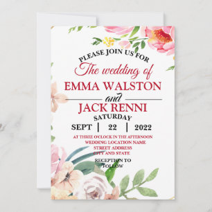 Rosa und weiße Blumengrün Einladung zur Hochzeit