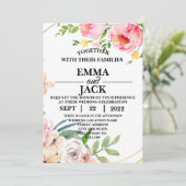 Rosa und weiße Blumengrün Einladung zur Hochzeit (Stehend Vorderseite)