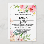 Rosa und weiße Blumengrün Einladung zur Hochzeit (Vorne/Hinten)