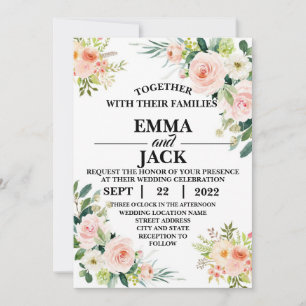 Rosa und weiße Blumengrün Einladung zur Hochzeit