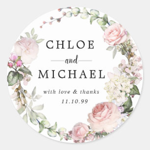 Rosa und Weiße Blumenhochzeit Vielen Dank für Ihr Runder Aufkleber