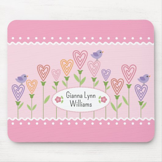 Rosa und weiße Blumenhörner Mit Monogramm Mousepad (Vorne)