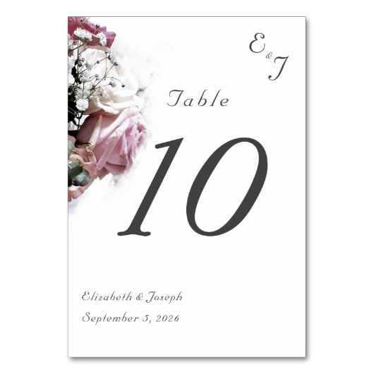 Rosa und weiße Blumenkarte Tischnummer (Vorderseite)