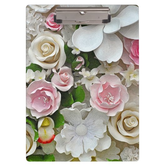 Rosa und weiße Blumenmuster Klemmbrett (Vorderseite)