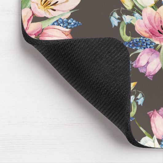 Rosa und weiße Blumenmuster Mousepad (Ecke)