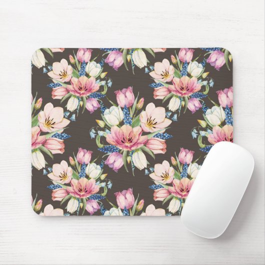 Rosa und weiße Blumenmuster Mousepad (Mit Mouse)