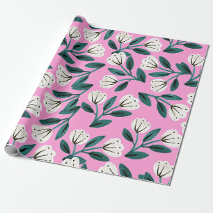 Rosa und weiße Blüten Geschenkpapier