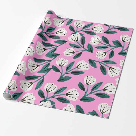 Rosa und weiße Blüten Geschenkpapier (Ungerollt)