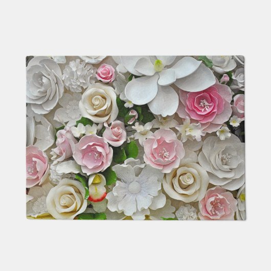 Rosa und weiße Blütenblätter Fußmatte (Vorderseite)