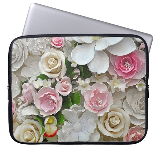 Rosa und weiße Blütenblätter Laptopschutzhülle (Vorderseite)