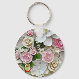 Rosa und weiße Blütenblätter Schlüsselanhänger