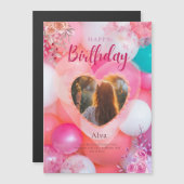 Rosa und weiße Blütenkarte zum Geburtstag Magneteinladung (Vorne/Hinten)