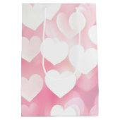 Rosa und weiße Bokeh Herz Mittlere Geschenktüte (Rückseite)