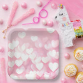 Rosa und weiße Bokeh Herz Pappteller (Party)