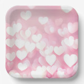 Rosa und weiße Bokeh Herz Pappteller (Vorderseite)
