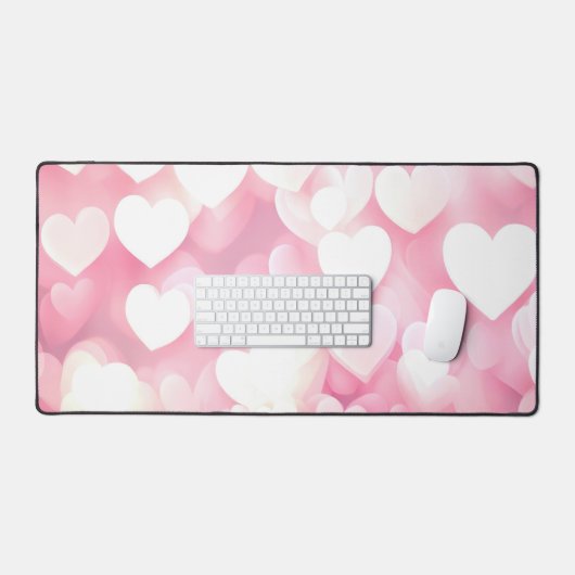 Rosa und weiße Bokeh Herz Schreibtischunterlage (Tastatur & Maus)
