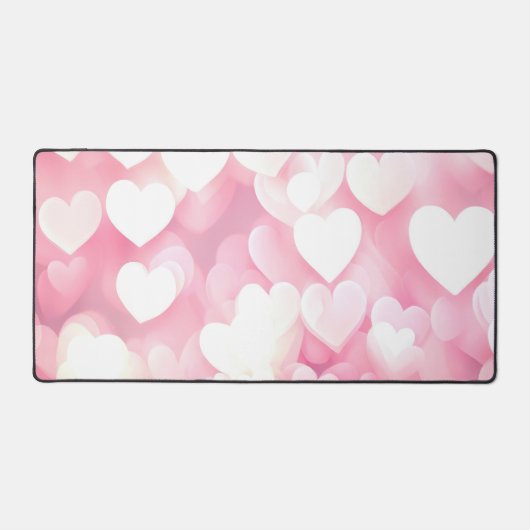 Rosa und weiße Bokeh Herz Schreibtischunterlage (Vorderseite)