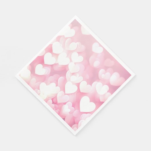 Rosa und weiße Bokeh Herz Serviette (Ecke)
